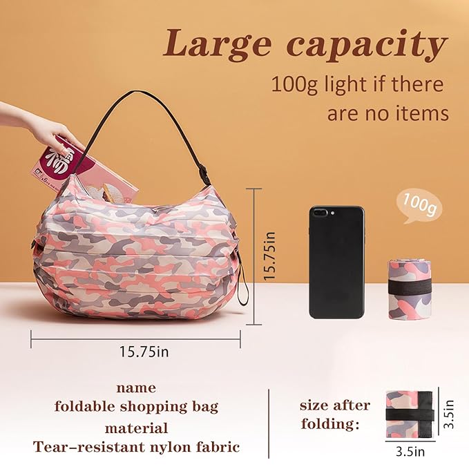 Foldable Shopping Bag Portable Large Capacity Reusable Grocery Bag Daily Commuting Picnic Camping Storage Bag