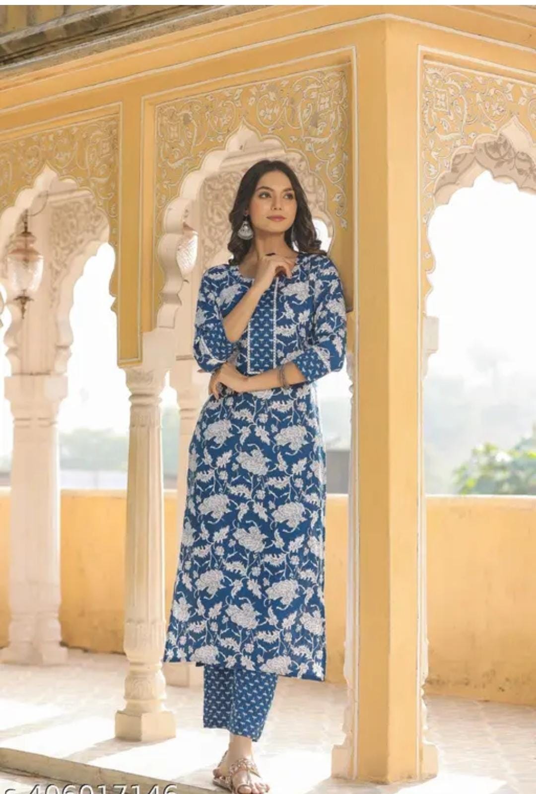 Women's Floral Round Neck Kurta Set (No Dupatta)