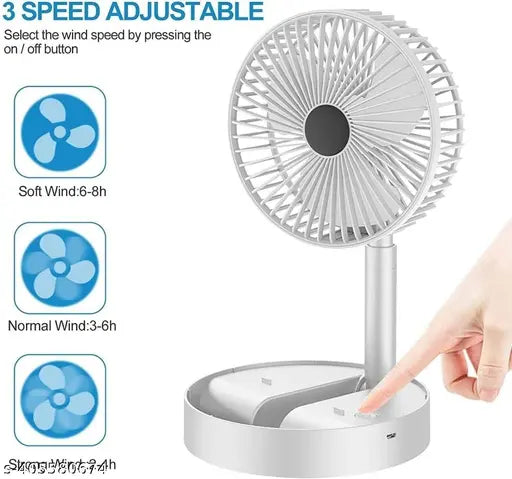 USB Rechargeable Desk Fan Telescopic Electric Desktop Fan Height Adjustable Foldable & Portable