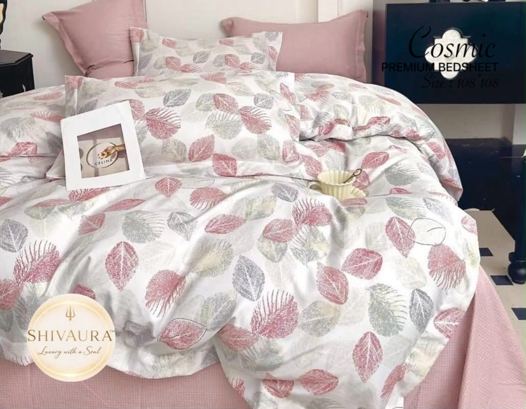 Cosmic Leaf Print Premium Cotton Bedsheet – Double Bed