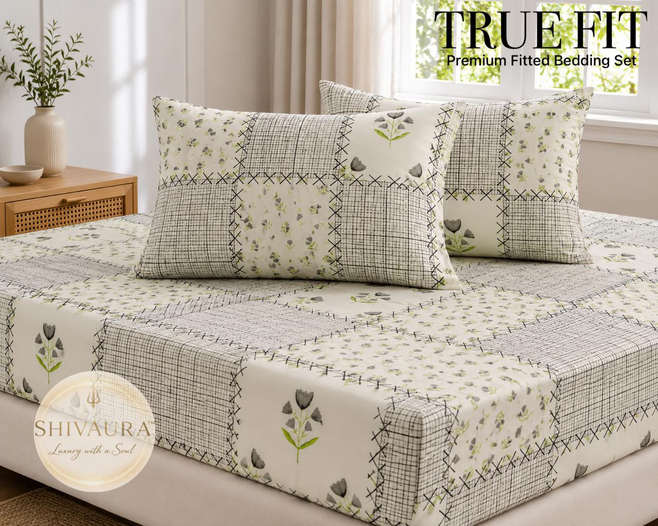 True Fit Floral Patchwork Premium Fitted Bedsheet – Double Bed