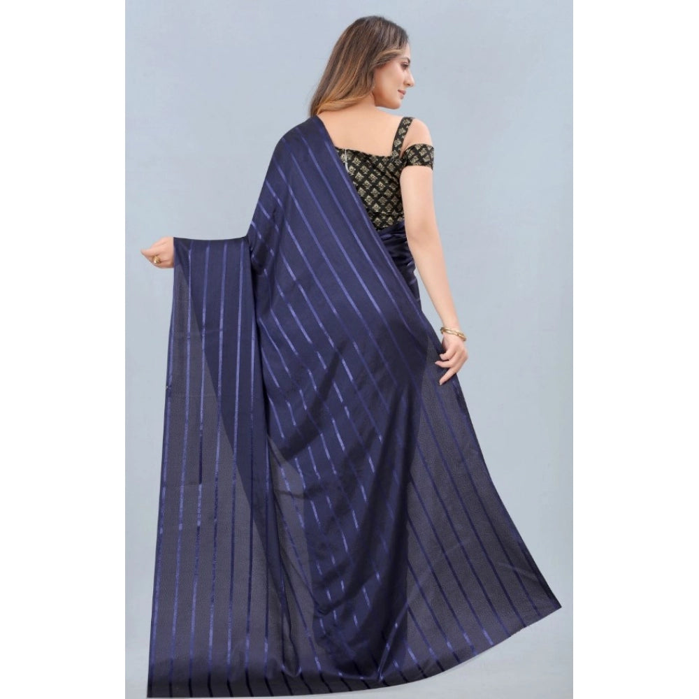 Generic Women's Satin Silk Saree with Blouse (Blue, 5-6 Mtrs)