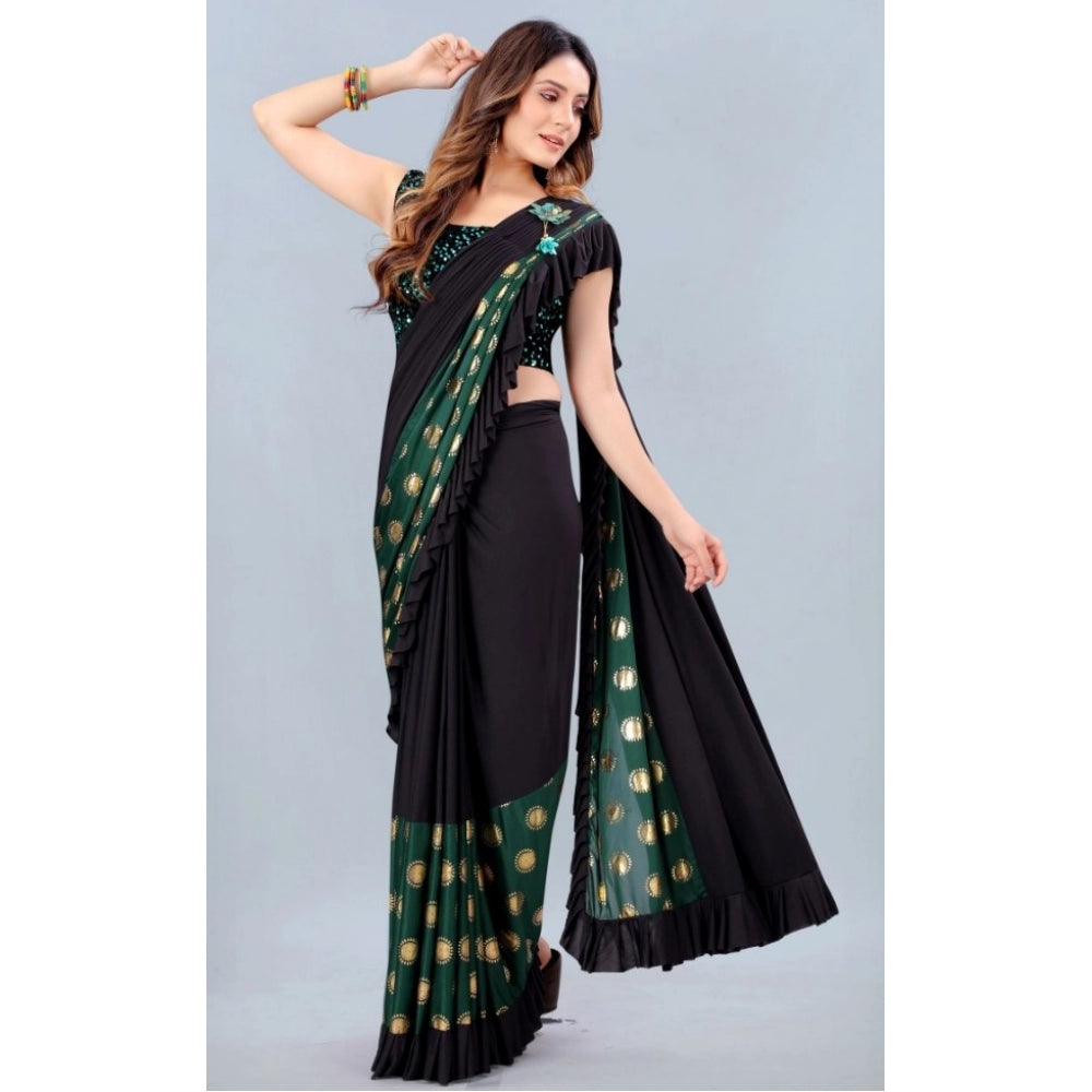 Generic Women's Lycra Blend Saree with Blouse (Green, 5-6 Mtrs)