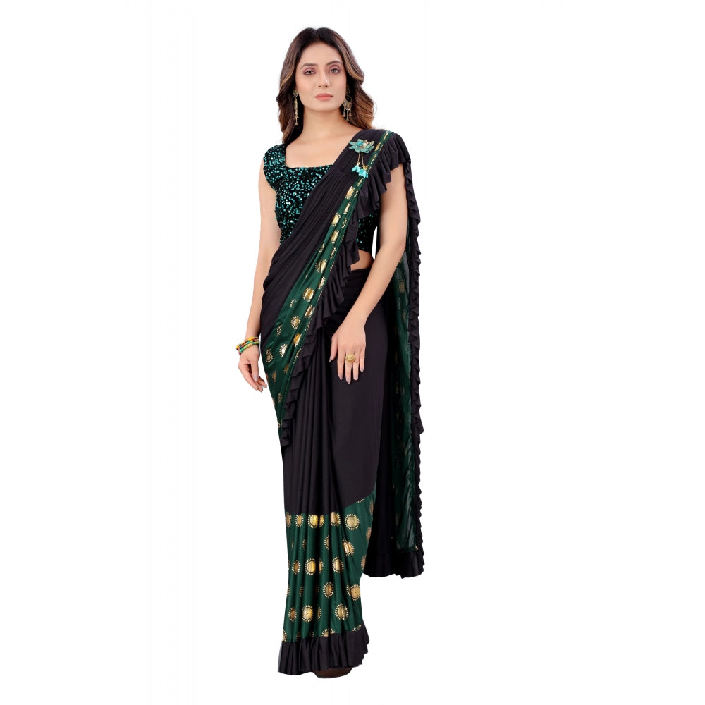 Generic Women's Lycra Blend Saree with Blouse (Green, 5-6 Mtrs)
