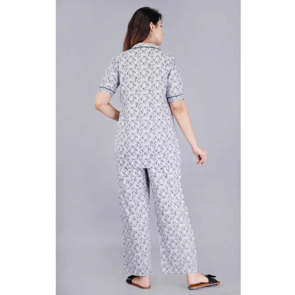 Women's Casual Half Sleeve Printed Viscose Rayon Shirt With Pyjama Pant Night Suit Set