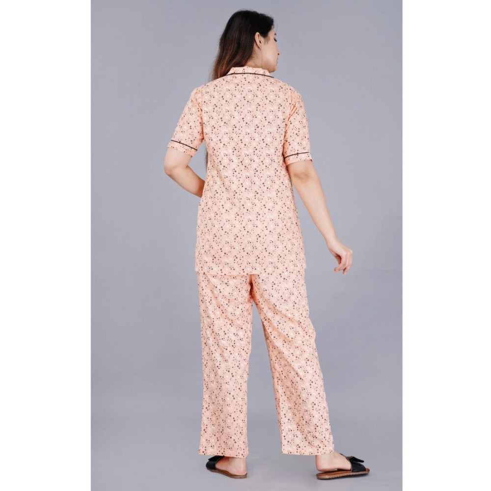 Women's Casual Half Sleeve Printed Viscose Rayon Shirt With Pyjama Pant Night Suit Set