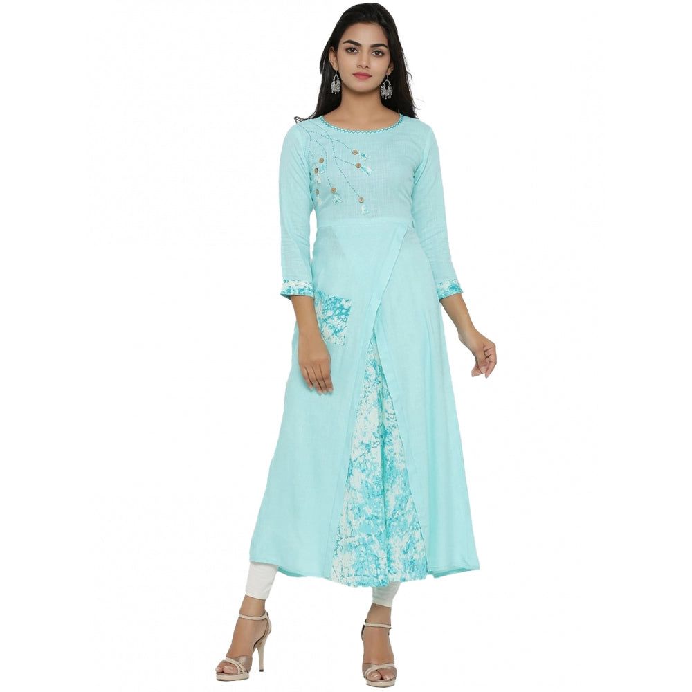 Women's Casual 3/4 th Sleeve Embroidery Rayon Kurti