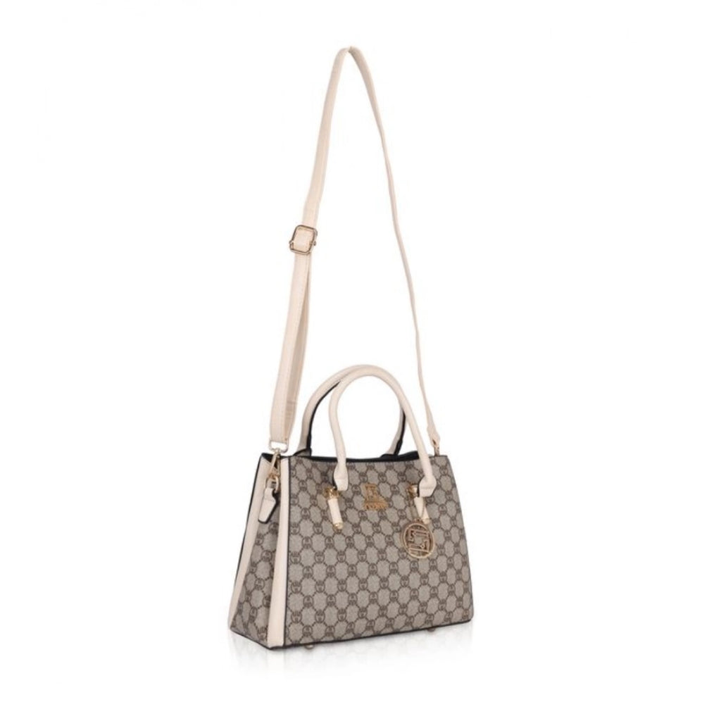 Women's Faux Leather Printed Handbag Beige