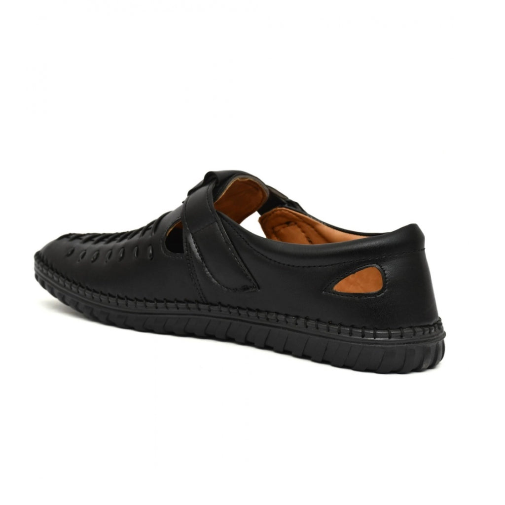 Men's Faux Leather Slip-On Sandals - Black