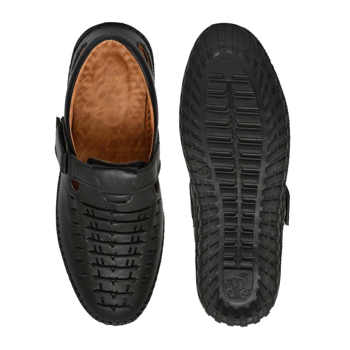 Men's Faux Leather Slip-On Sandals - Black