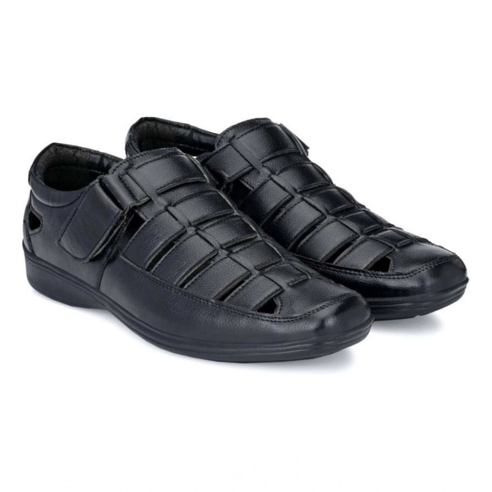 Men's Casual Faux Leather Solid Velcro Sandal