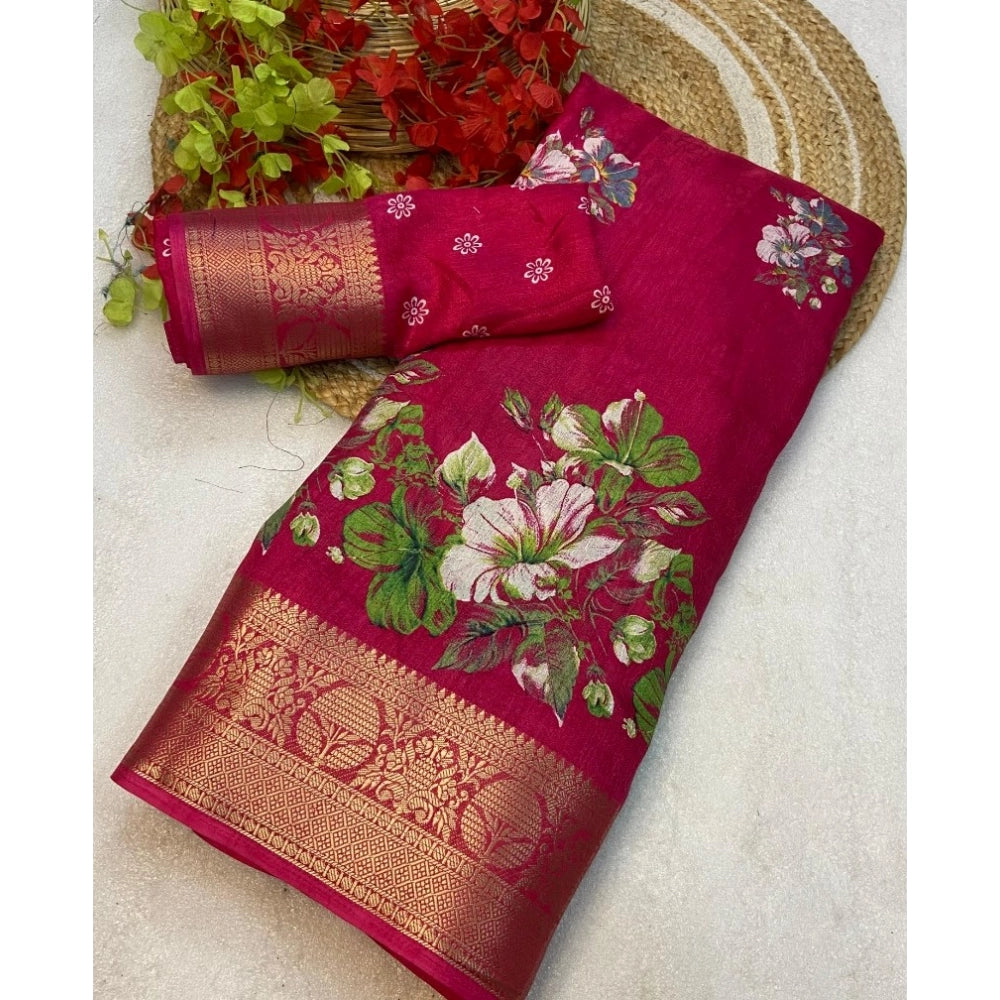 Generic Women's Jacquard Printed Saree With Unstitched Blouse 5.5Mtr (Pink)
