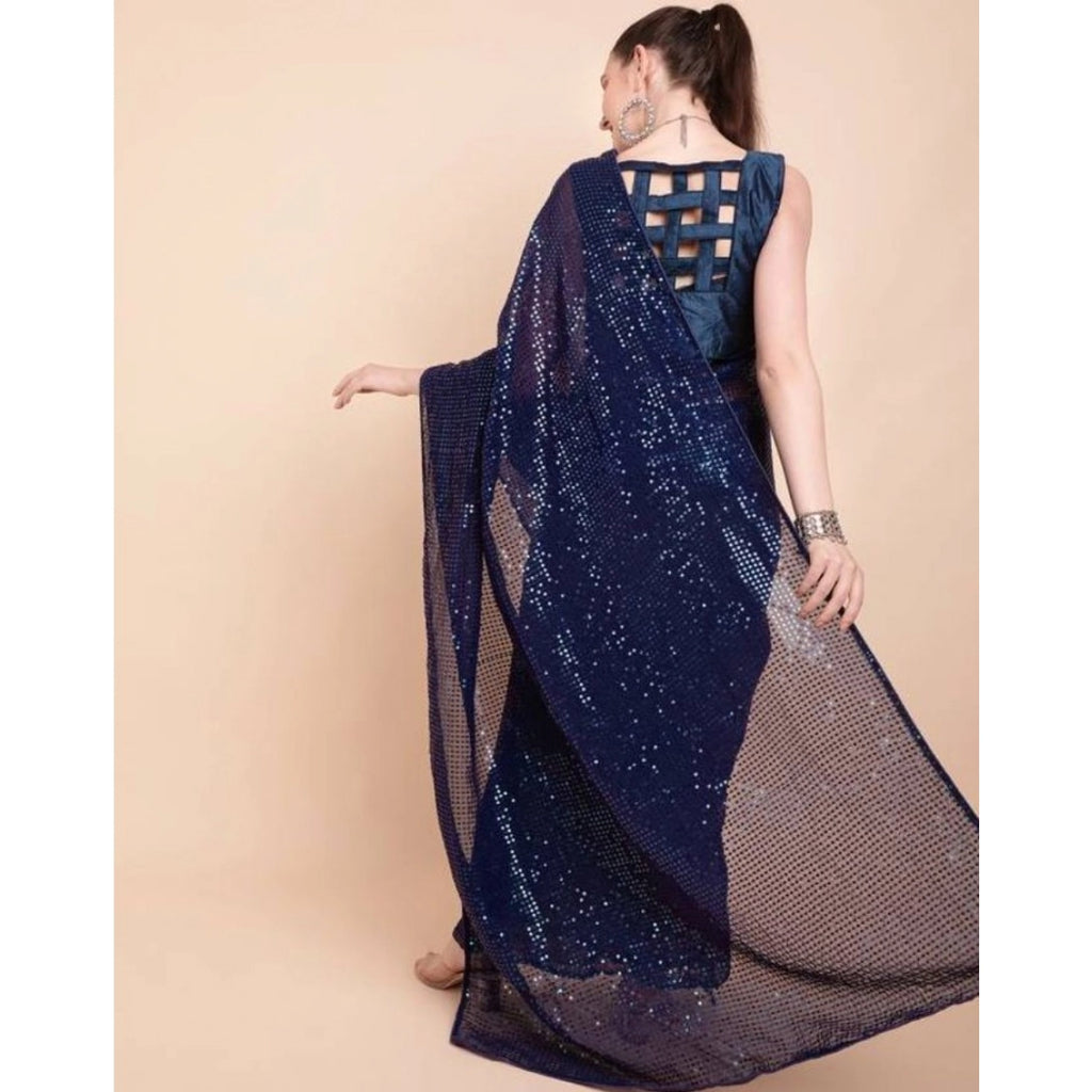 Women's Georgette Embellished Sequnece Bollywood Saree With Unstitched Blouse