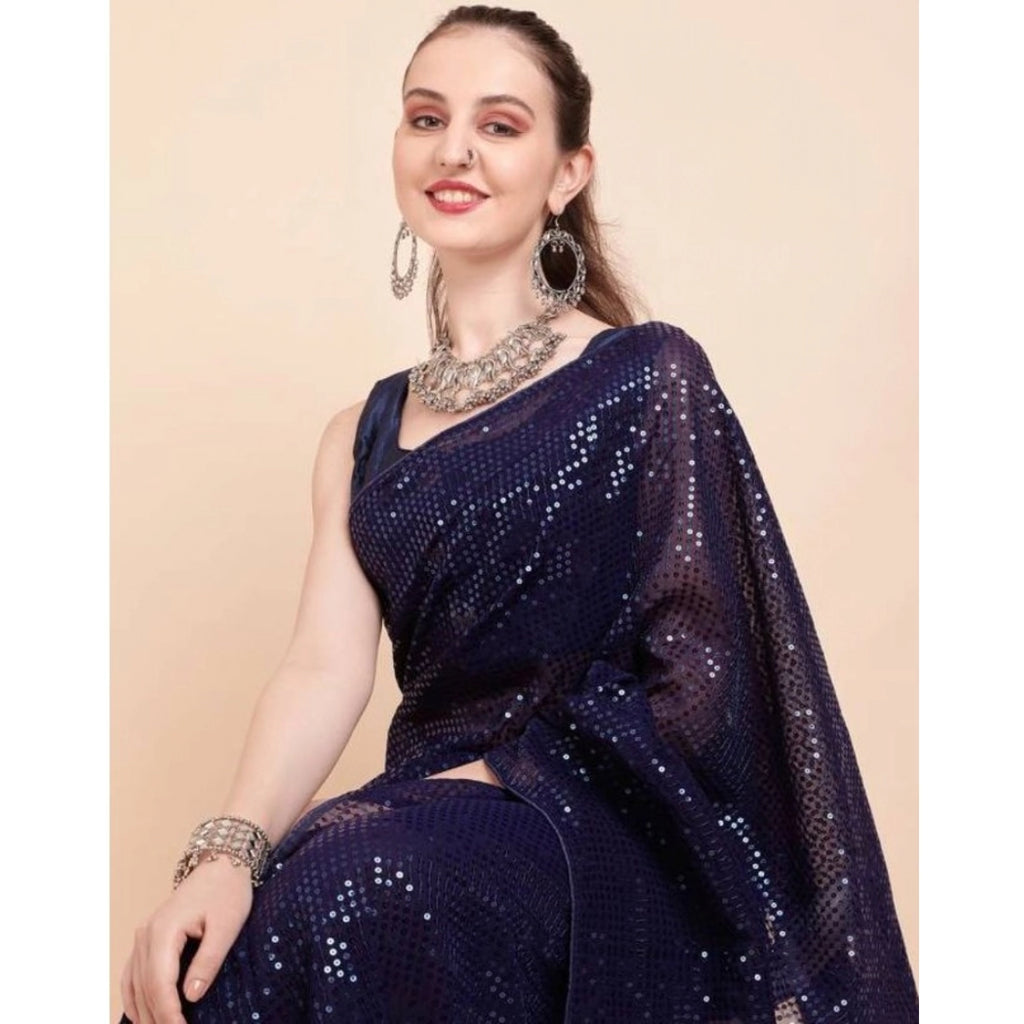 Women's Georgette Embellished Sequnece Bollywood Saree With Unstitched Blouse