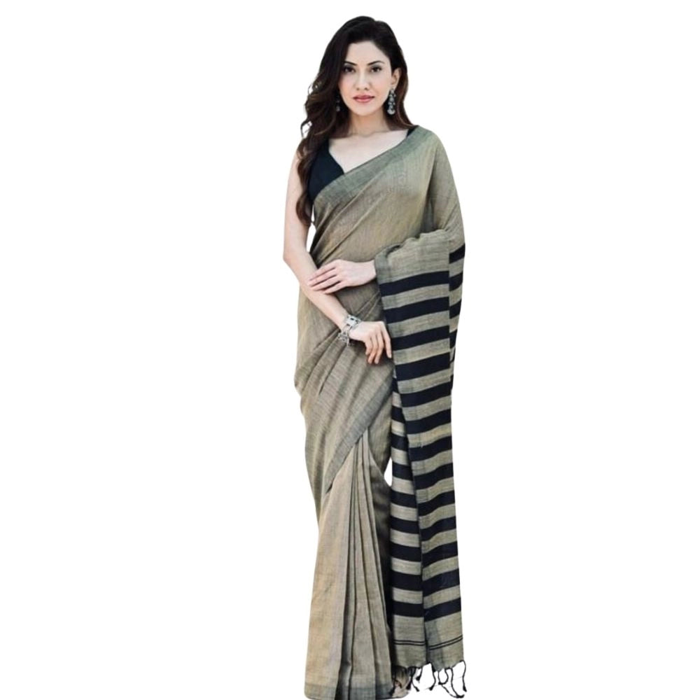 Generic Women's Silk Printed Saree With Unstitched Blouse 5.5Mtr (Gold-Black)