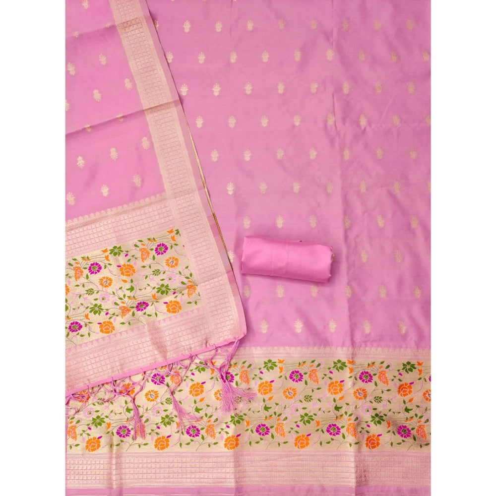 Women's Banarasi Silk Printed Unstitched Salwar Suit Material With Dupatta