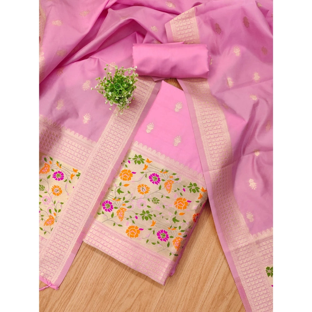 Women's Banarasi Silk Printed Unstitched Salwar Suit Material With Dupatta