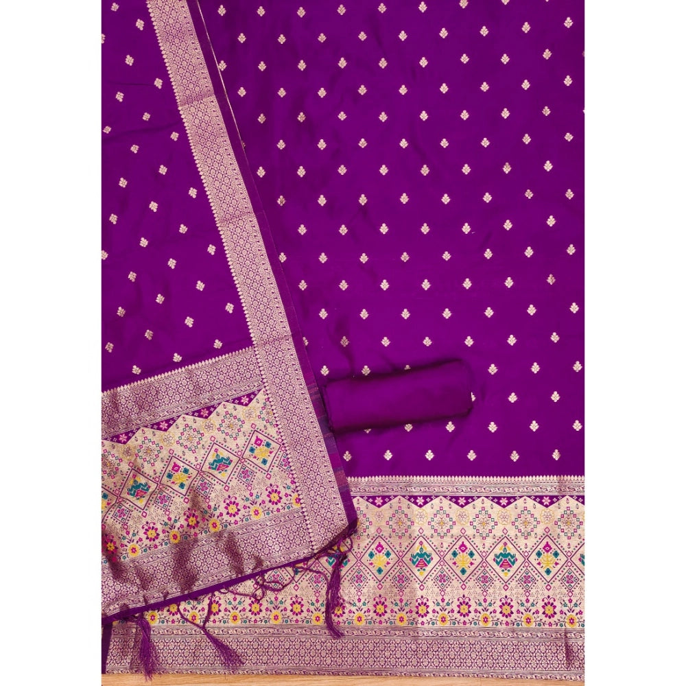 Women's Banarasi Silk Printed Unstitched Salwar Suit Material With Dupatta