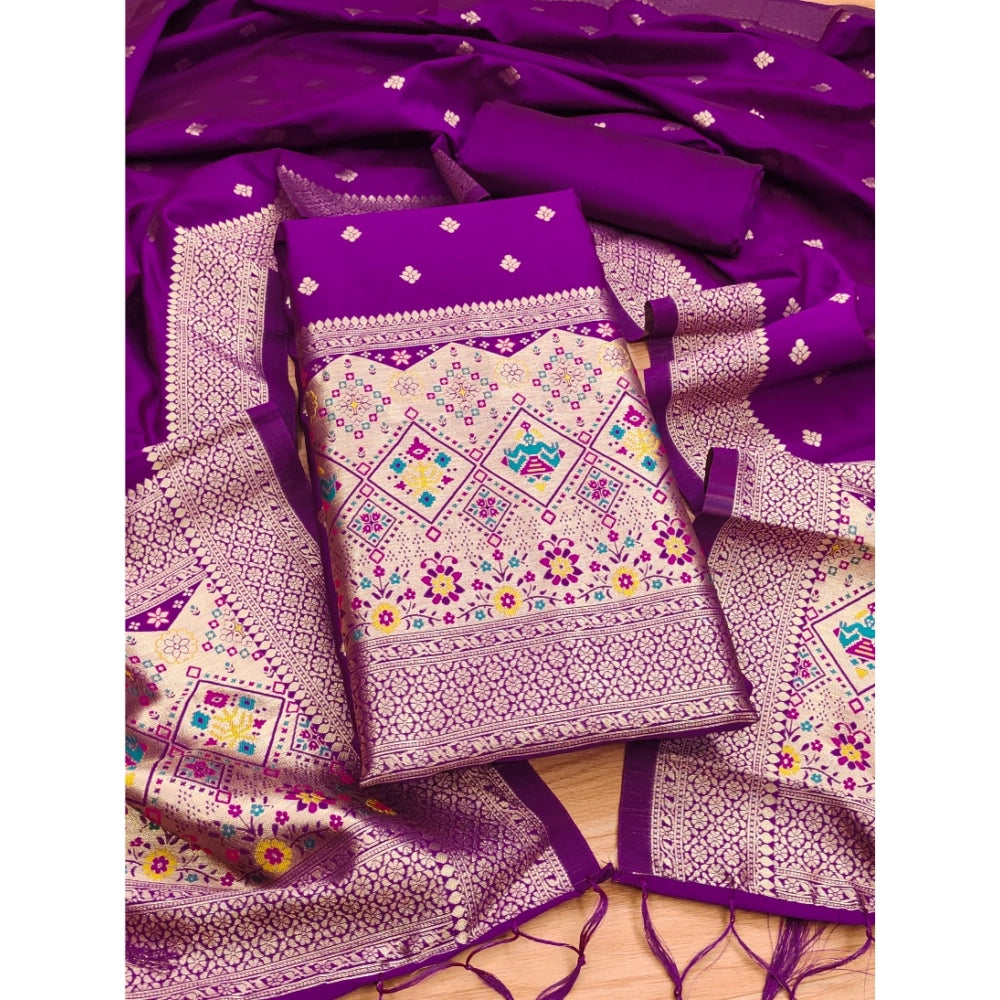 Women's Banarasi Silk Printed Unstitched Salwar Suit Material With Dupatta