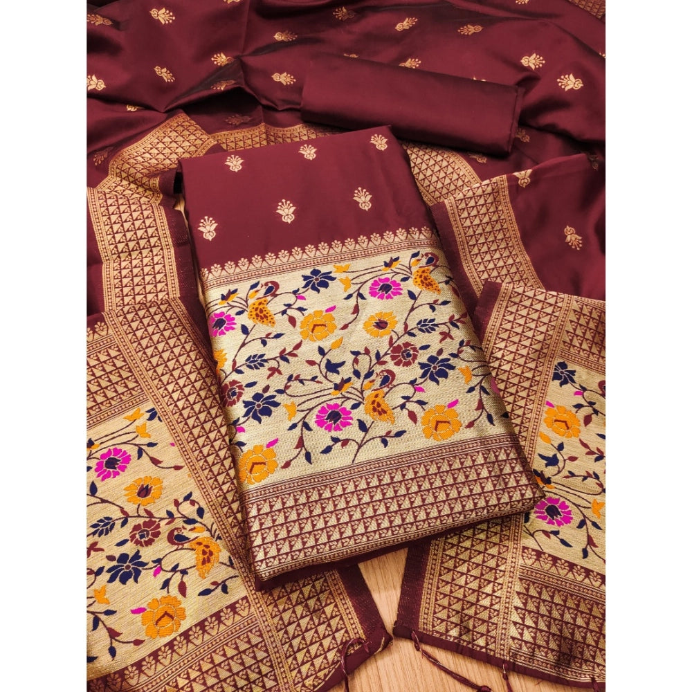 Women's Banarasi Silk Printed Unstitched Salwar Suit Material With Dupatta