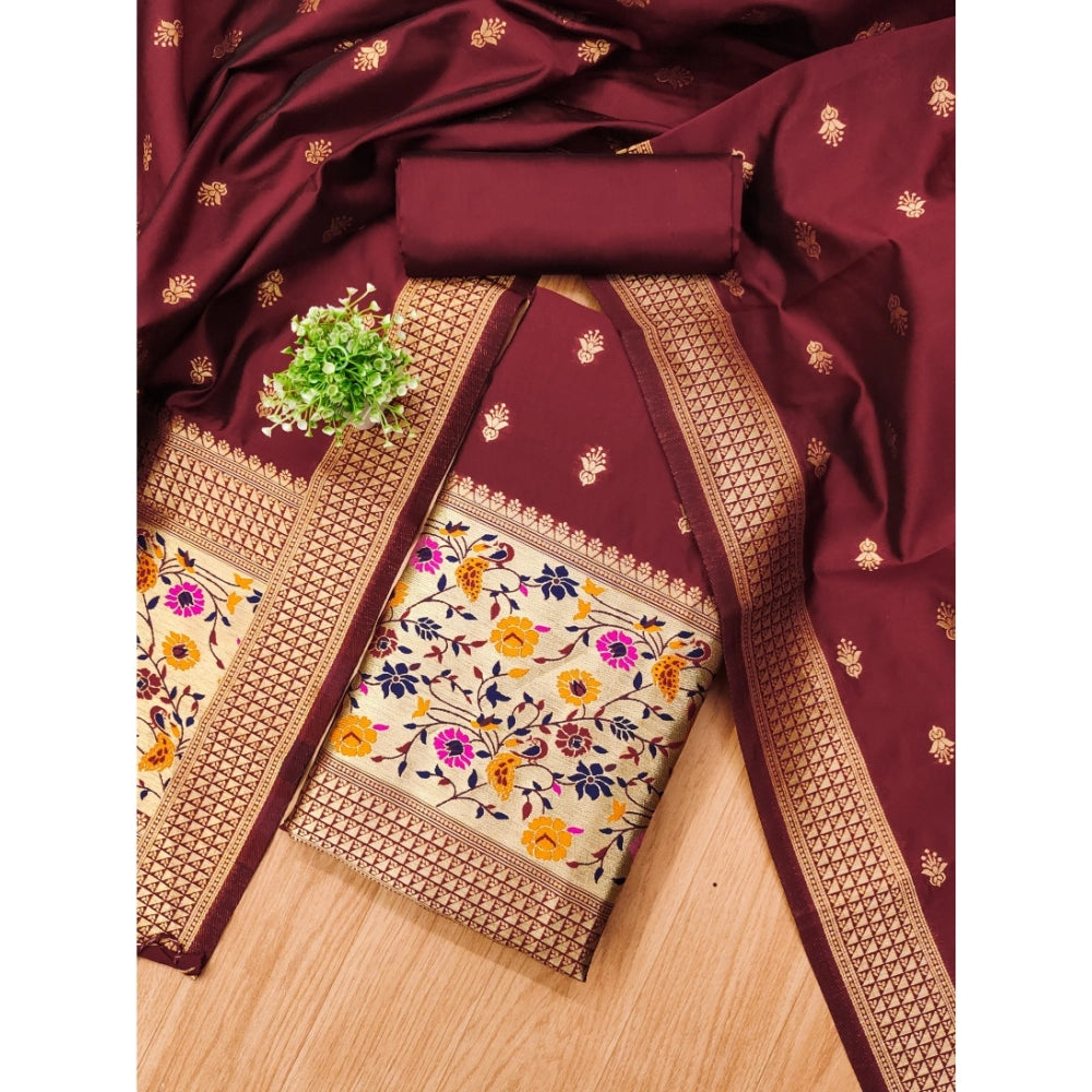 Women's Banarasi Silk Printed Unstitched Salwar Suit Material With Dupatta