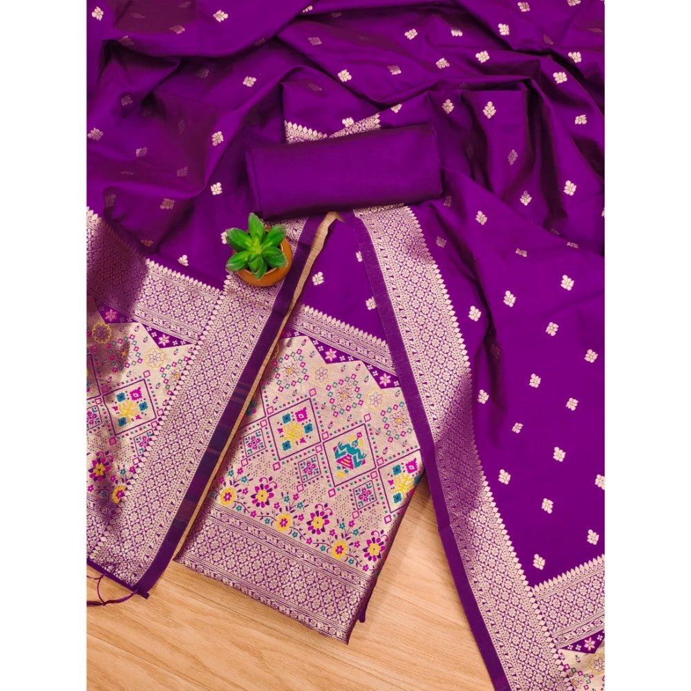 Women's Banarasi Silk Printed Unstitched Salwar Suit Material With Dupatta