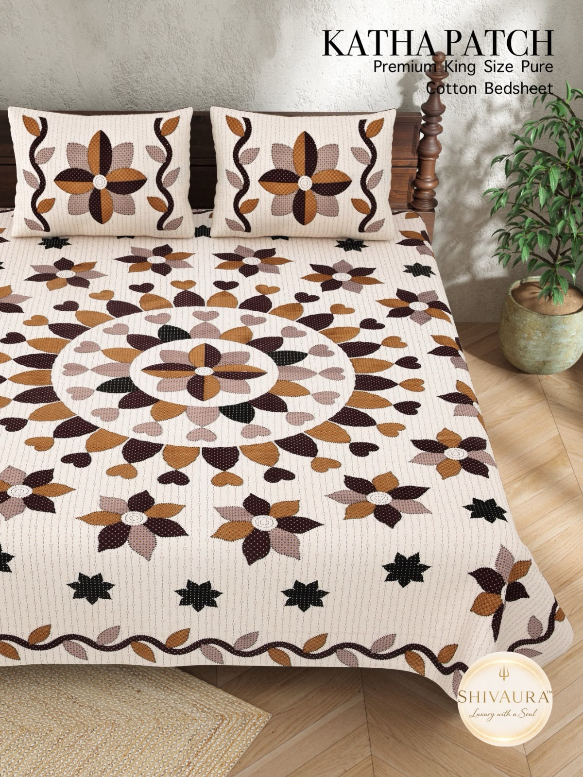 Katha Patch King Size Pure Cotton Bedsheet – Double Bed
