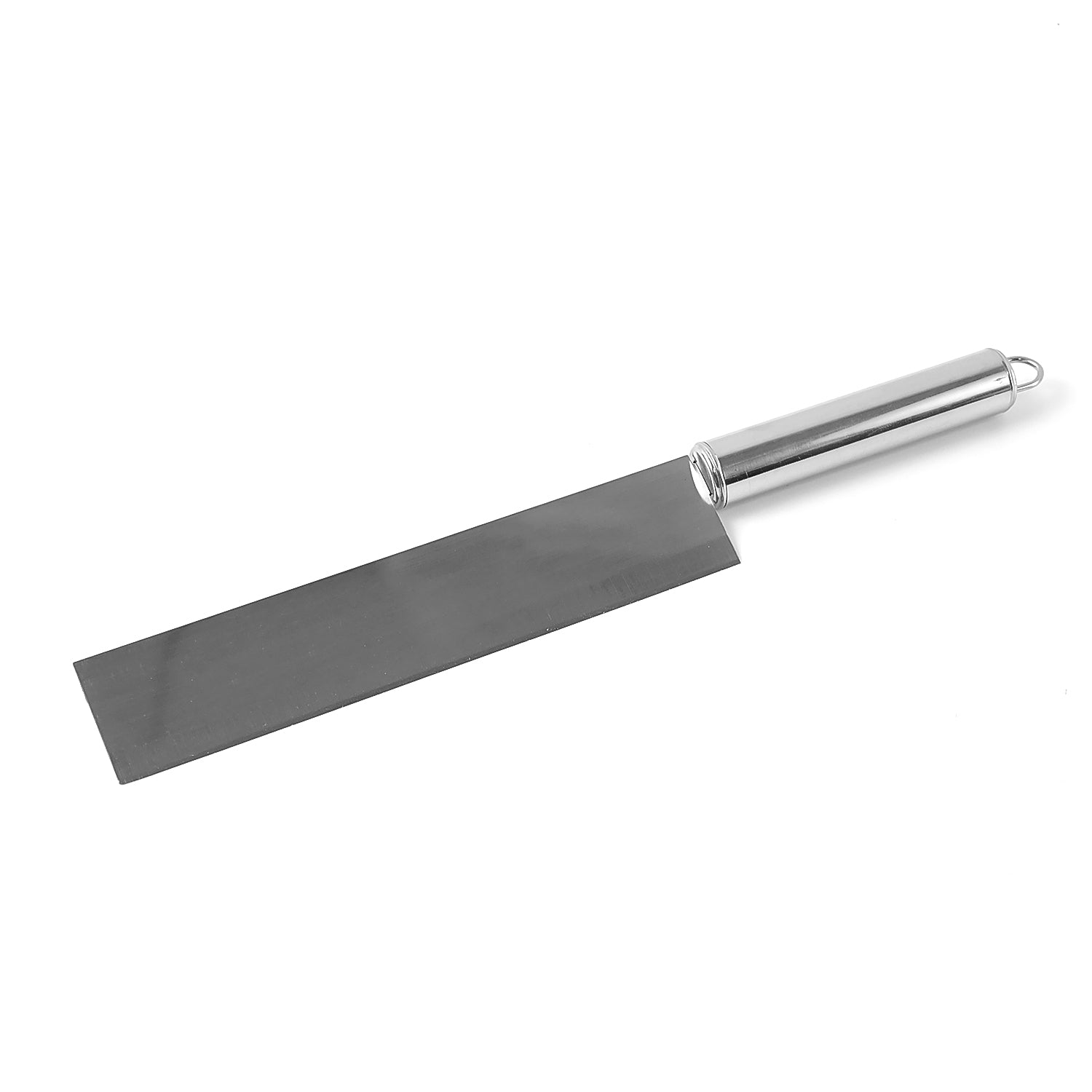 The Wukusy Professional-grade Stainless Steel Vegetable Cleaver Knife 1 Pc features a rectangular blade and cylindrical handle—an ideal multipurpose chopper for any kitchen, shown isolated on a white background.