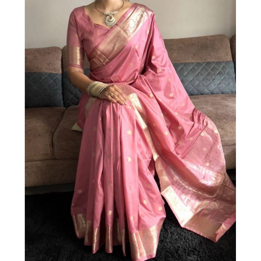 Women satin Silk Printed Saree | Pink