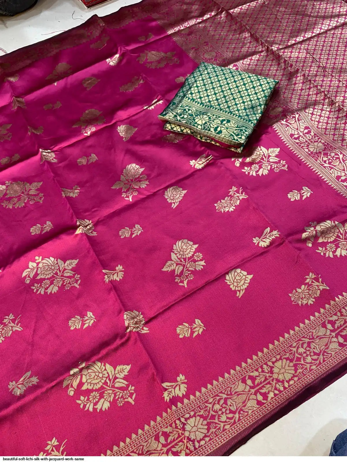 Beautiful Soft Lichi Silk Saree with Jacquard Work | Pink