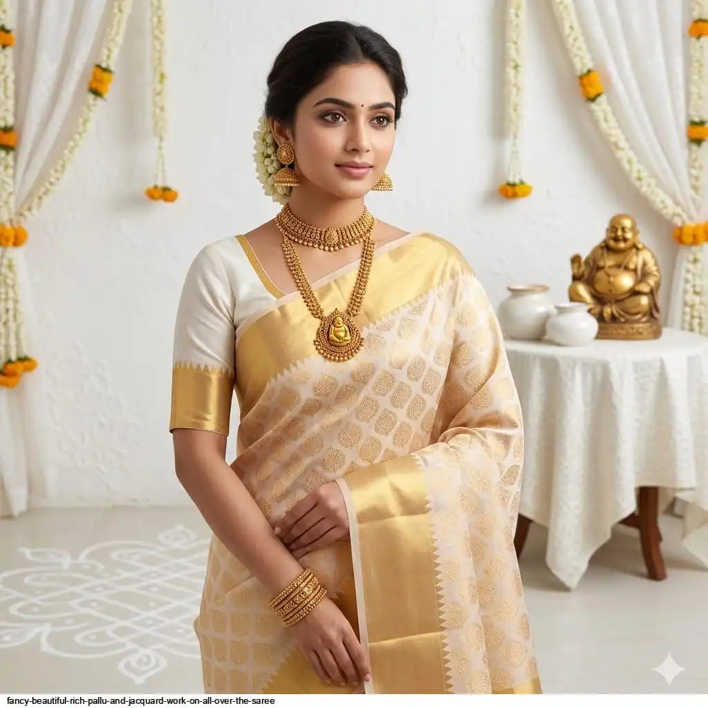 Fancy Jacquard Saree with Rich Pallu | Cream