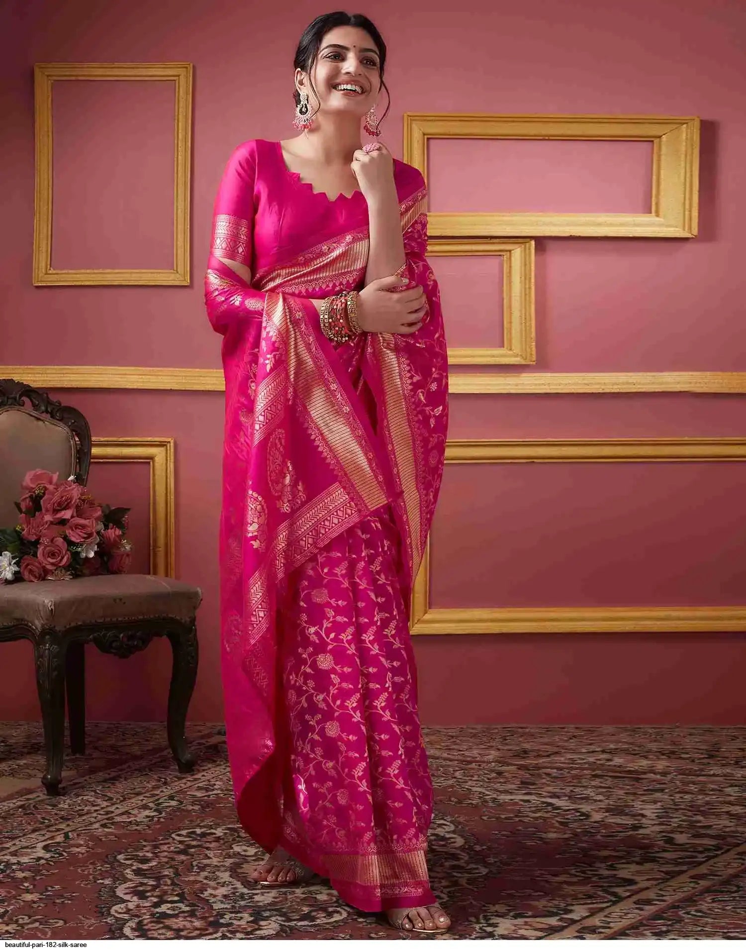 Beautiful Pari Silk Saree | Pink | Design 182