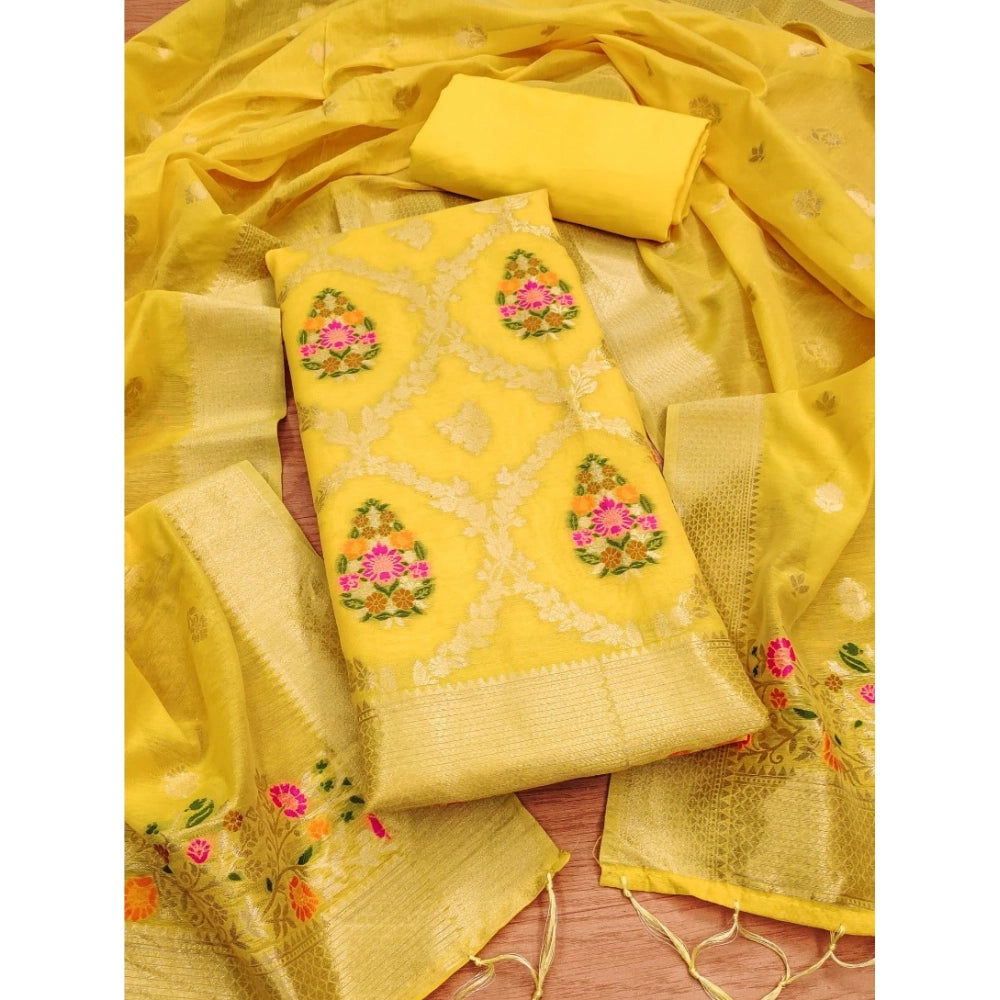 Women's Banarasi Silk Printed Unstitched Salwar Suit Material With Dupatta