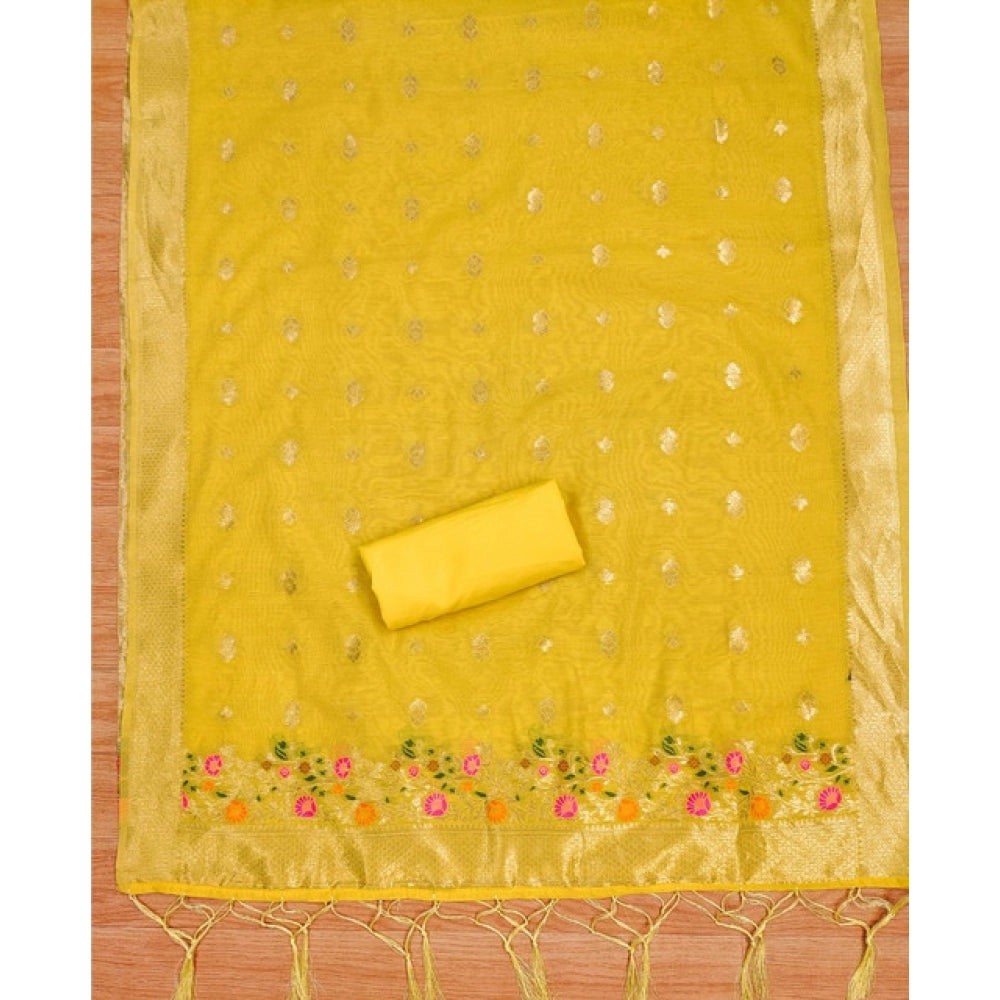 Women's Banarasi Silk Printed Unstitched Salwar Suit Material With Dupatta
