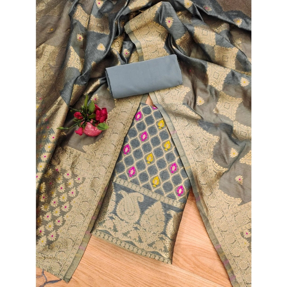 Women's Banarasi Silk Printed Unstitched Salwar Suit Material With Dupatta