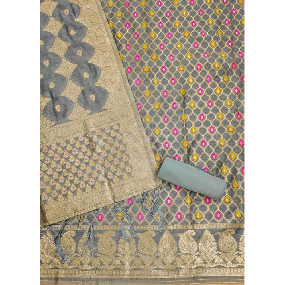 Women's Banarasi Silk Printed Unstitched Salwar Suit Material With Dupatta