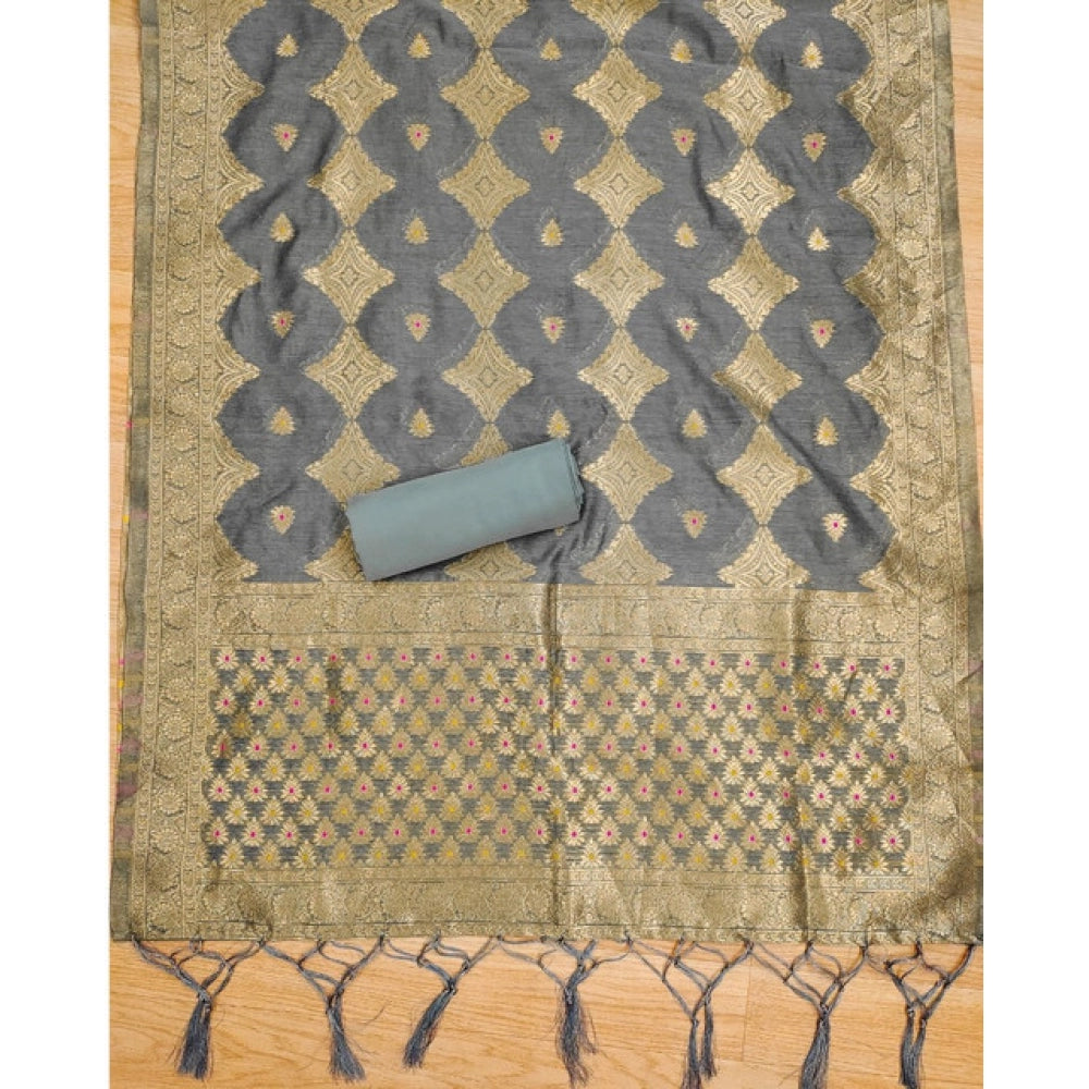 Women's Banarasi Silk Printed Unstitched Salwar Suit Material With Dupatta