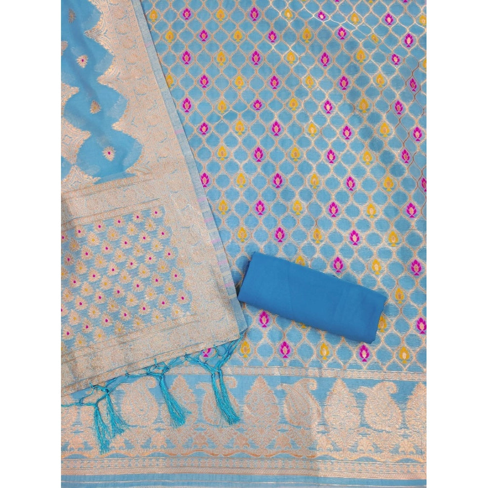 Women's Banarasi Silk Printed Unstitched Salwar Suit Material With Dupatta