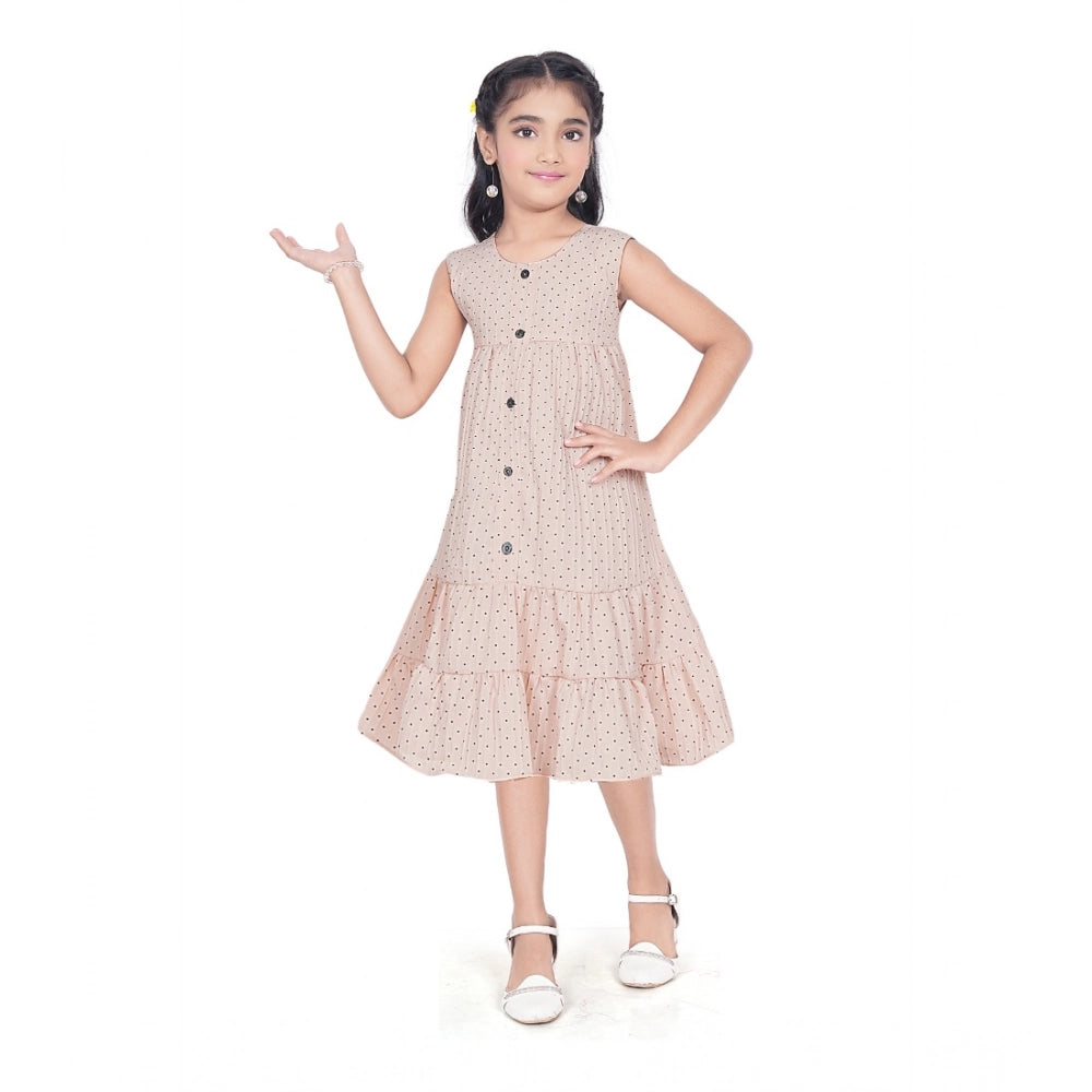 Girl's Slub Printed Sleeve Less Round Neck Dress