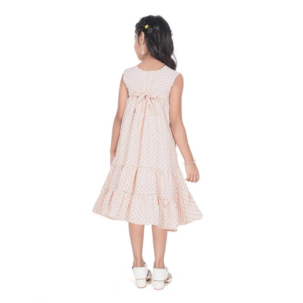 Girl's Slub Printed Sleeve Less Round Neck Dress