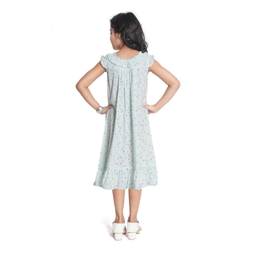 Girl's Heavy Pc Printed Sleeve Less Round Neck Dress