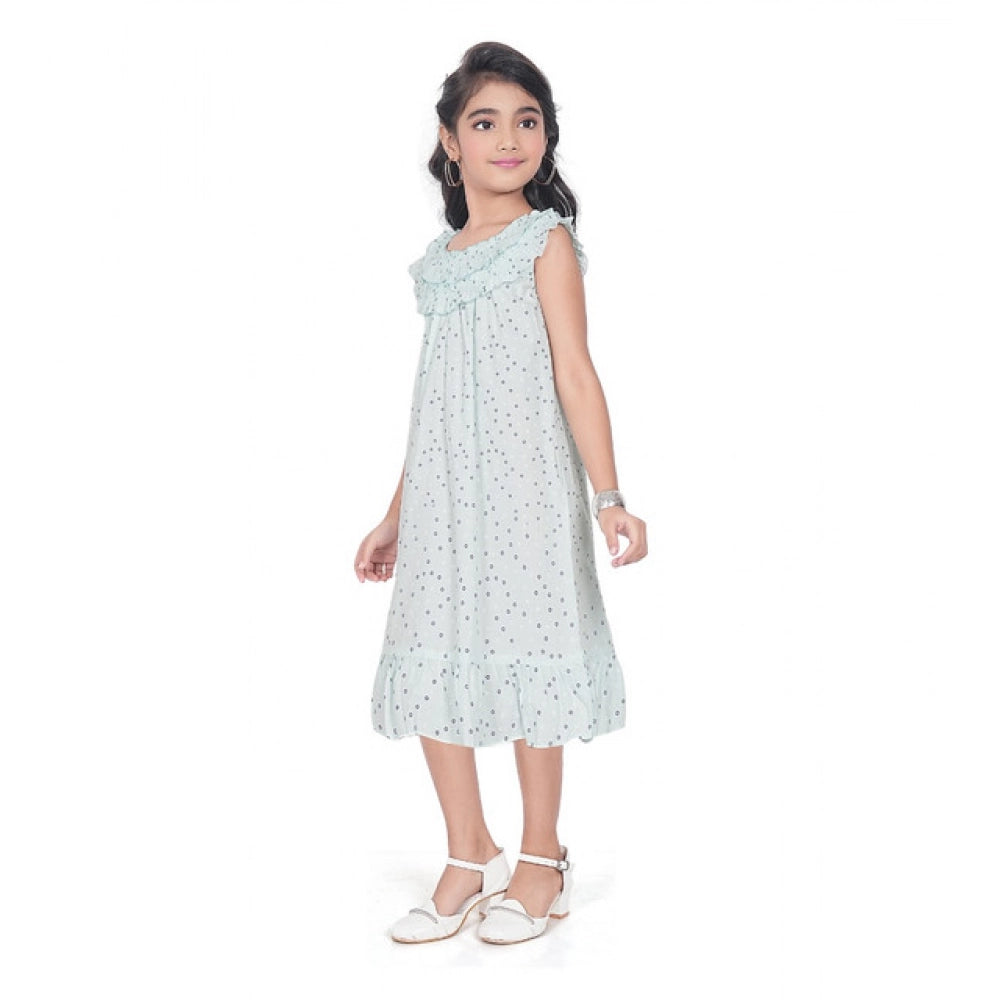 Girl's Heavy Pc Printed Sleeve Less Round Neck Dress