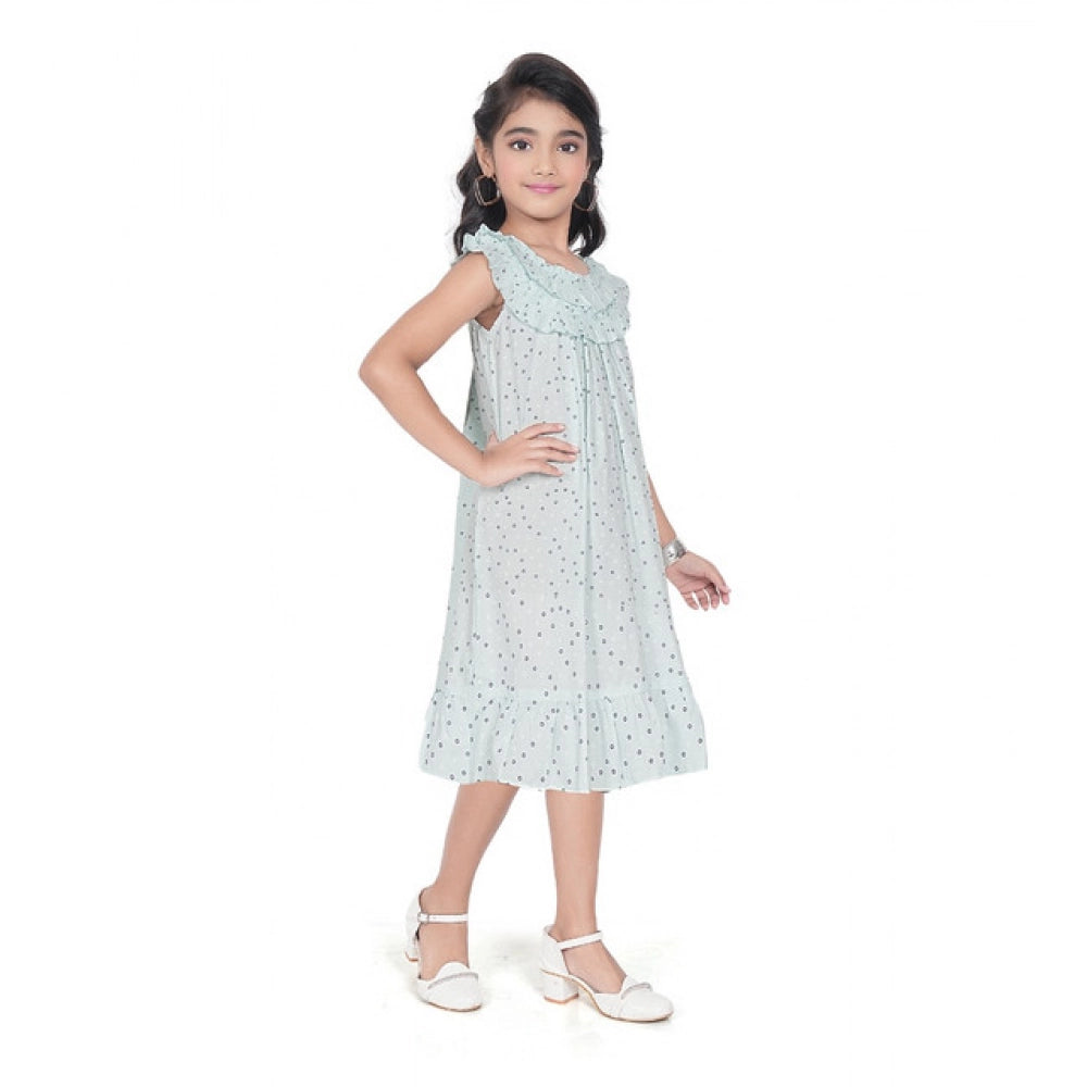Girl's Heavy Pc Printed Sleeve Less Round Neck Dress