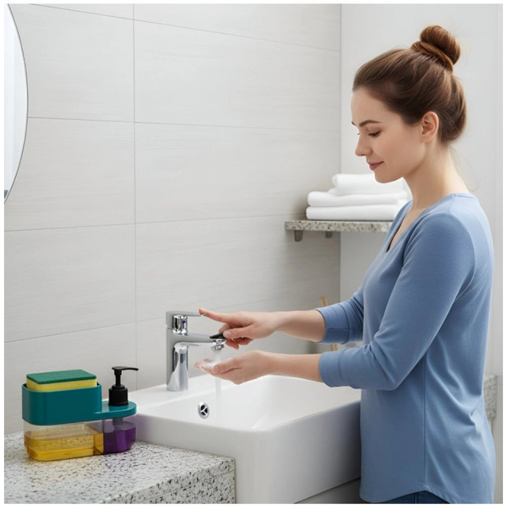 Plastic 3-in-1 Liquid Soap Dispenser with Sponge Soap Holder