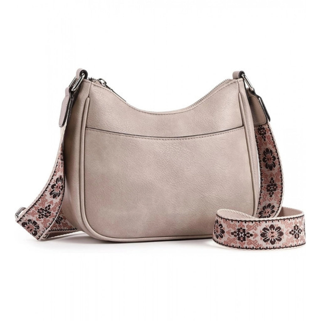 Women's PU Leather Zipper Sling Bag Beige Medium