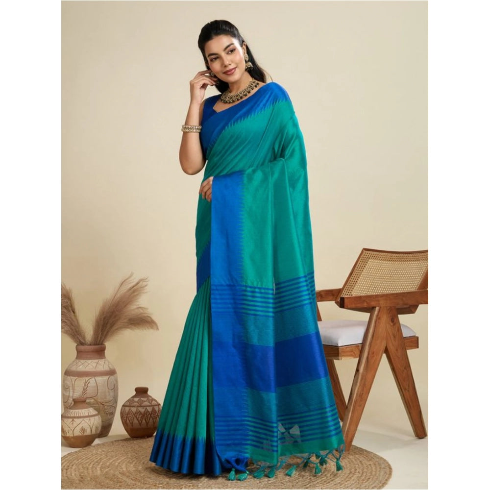 Generic Women's Raw_Silk Woven Saree With Unstitched Blouse 5.5Mtr (Aqua_Blue)