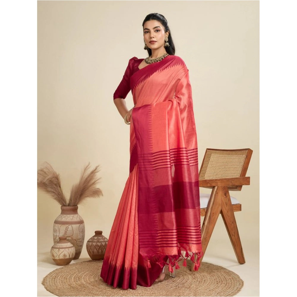 Generic Women's Raw_Silk Woven Saree With Unstitched Blouse 5.5Mtr (Peach)