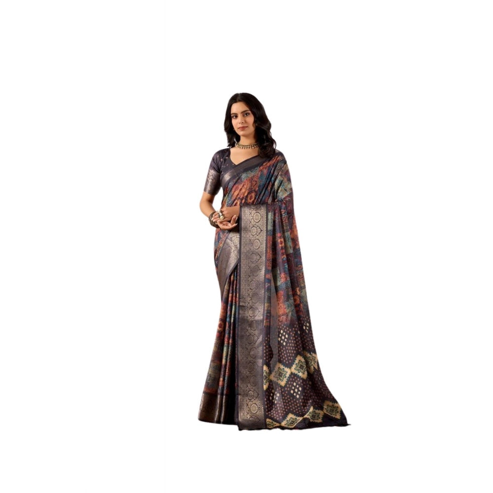 Women's Faux_Silk Printed Saree With Unstitched Blouse