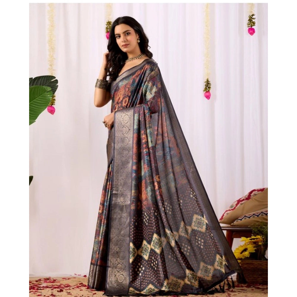 Women's Faux_Silk Printed Saree With Unstitched Blouse