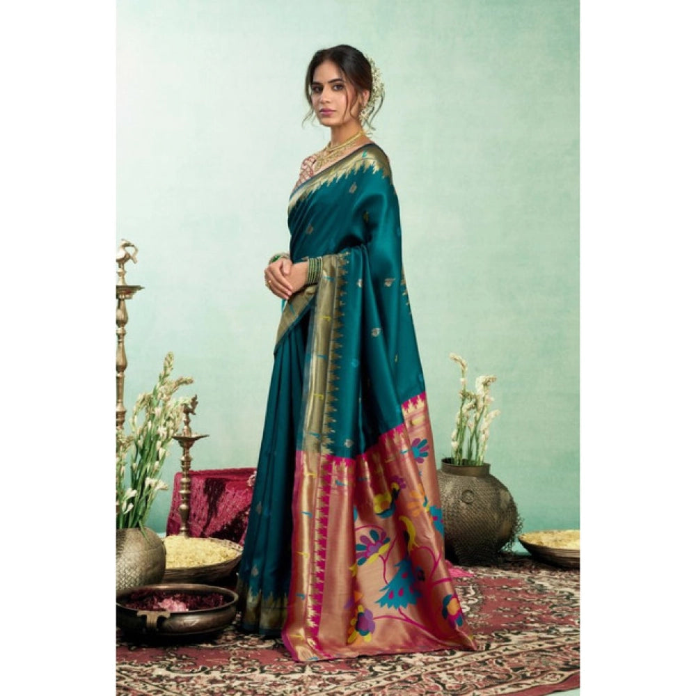 Women's Silk Blend Woven Saree With Unstitched Blouse